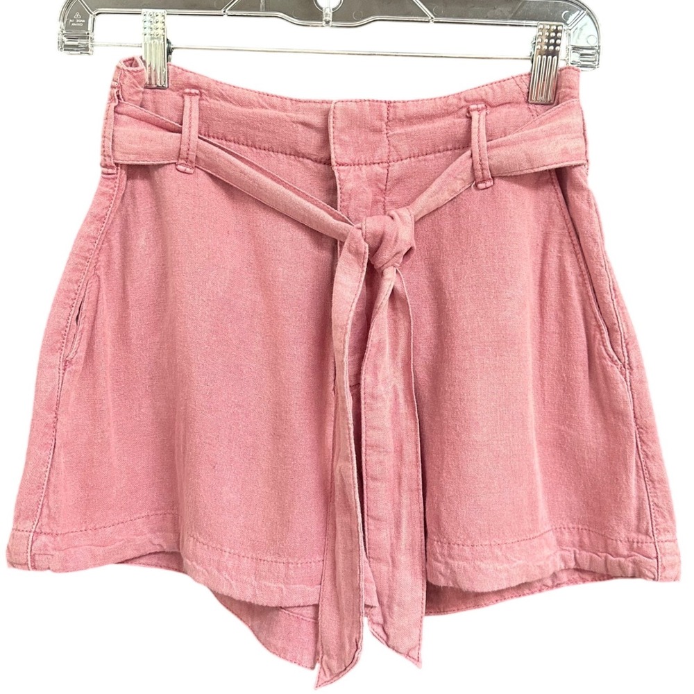 Abercrombie & Fitch Pink Linen Blend Tie Waist High Rise Shorts Size XS
